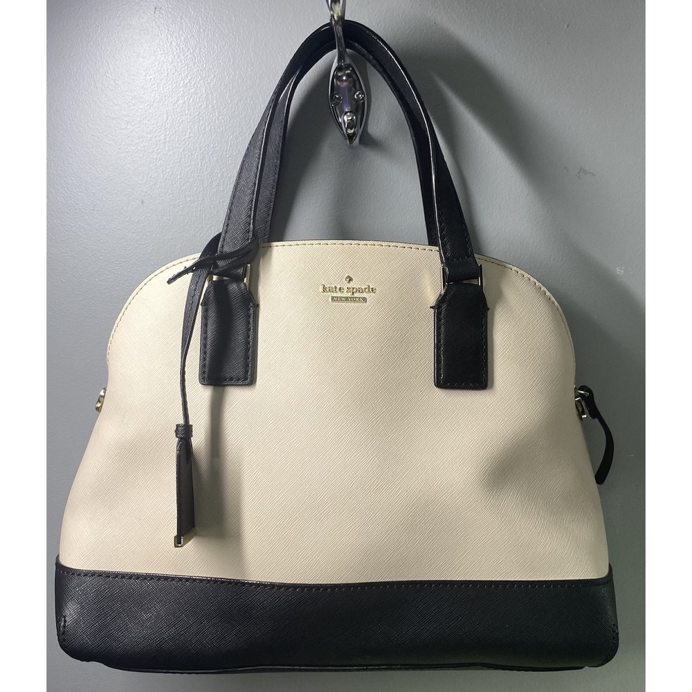 Kate Spade Leather Shoulder Bag Black&Beige Double handles No Strap 9.5x12x4.25"
